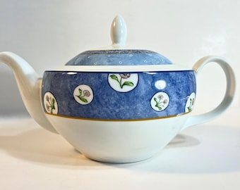 Royal Doulton Denim Daisy Teapot | Vintage Blue Floral Fine China England