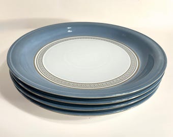 Vintage Denby Langley Castile Dinner Plate: Blue Rim Geometric Stoneware England