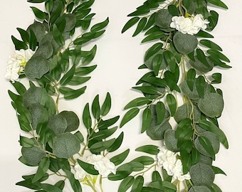6 Feet Faux Eucalyptus Garland with white flowers
