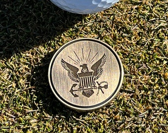 Gift for Air Force, Army, Navy Customized Golf Ball Marker | Custom Golf Ball Marker | 1-1/4" Diameter, 1/8" Thick | Stainless Steel, Brass
