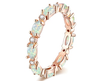 Damen Ring Opal Gold 18 Karat vergoldet Rose Ring Luxus Vintage Minimalistisch inkl. LED Ringschatulle