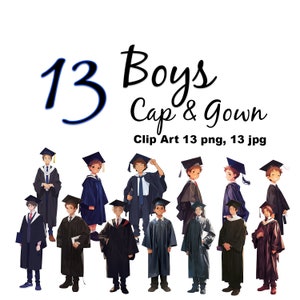 Graduierung Jungen Cap Gown 13 Set, Diplom Zeremonie Studentenerfolg JPG PNG Vektor Clip Art Cricut Sublimation, Lächeln, Vektorgrafik,