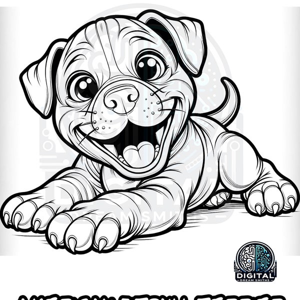 Charming Pitbull Puppy Coloring Page - Printable PDF for All Ages, Instant Download