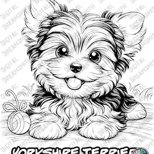 Charming Yorkshire Terrier Puppy Coloring Page - Printable PDF for All Ages, Instant Download