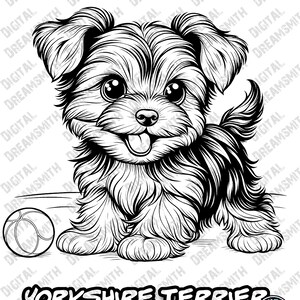 Charming Yorkshire Terrier Puppy Coloring Page - Printable PDF for All Ages, Instant Download