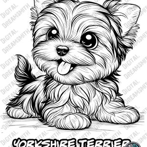 Charming Yorkshire Terrier Puppy Coloring Page - Printable PDF for All Ages, Instant Download