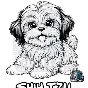 Charming Shih Tzu Puppy Coloring Page - Printable PDF for All Ages, Instant Download