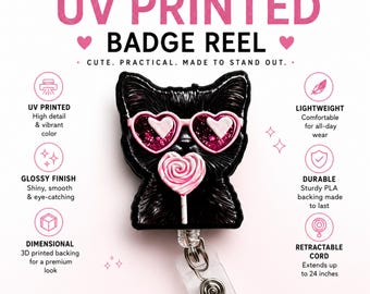 Porta badge a forma di gatto per infermieri, porta badge glitterato per infermieri, porta badge retrattile viola, regalo per tecnico veterinario, simpatico accessorio per badge da lavoro