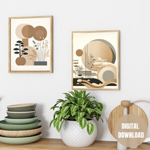 Japandi Abstract Set of 2 Prints, PRINTABLE Japandi Minimalist Digital Art, Printable Wall Art, Neutral Prints, Wall Art Digital Download
