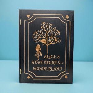 Handgemaakte Alice In Wonderland-boekendoos – geheime aandenkendoos, met fluweel gevoerd