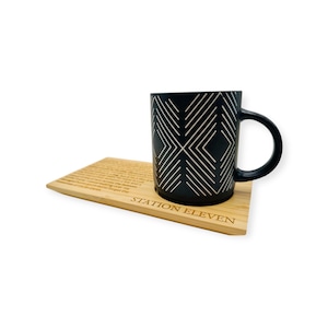 Custom Engraved Book Page Tray with Mug – Customize with Your Favorite Book - Personalized Bamboo Coaster Gift for Book Lovers