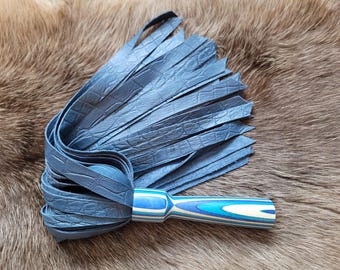 Caribbean Wave Birch Wood and Blue Leather Flogger