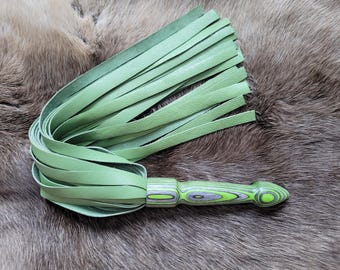 Green Hornet Birch Wood and Green Leather Flogger