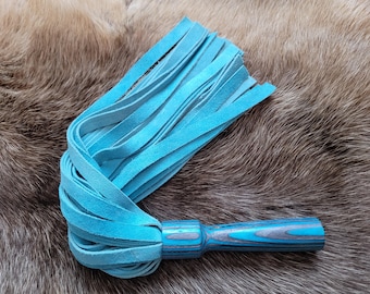 Dark Aqua Birch Wood and Turquoise Suede Leather Flogger