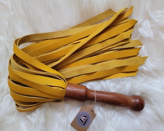 Sapele Wood and Yellow Leather Flogger