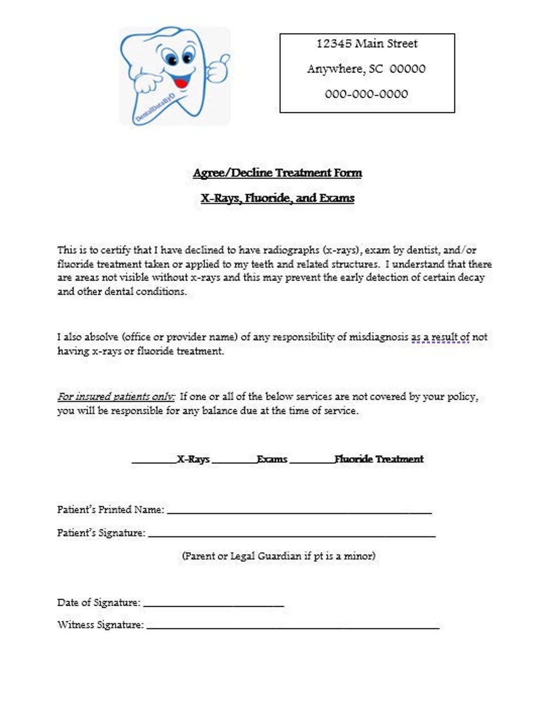 Dental Patient Fluoride/xray Refusal Form Etsy