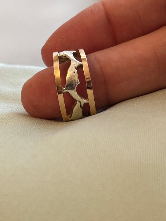 Dolphin silver and gold band ring