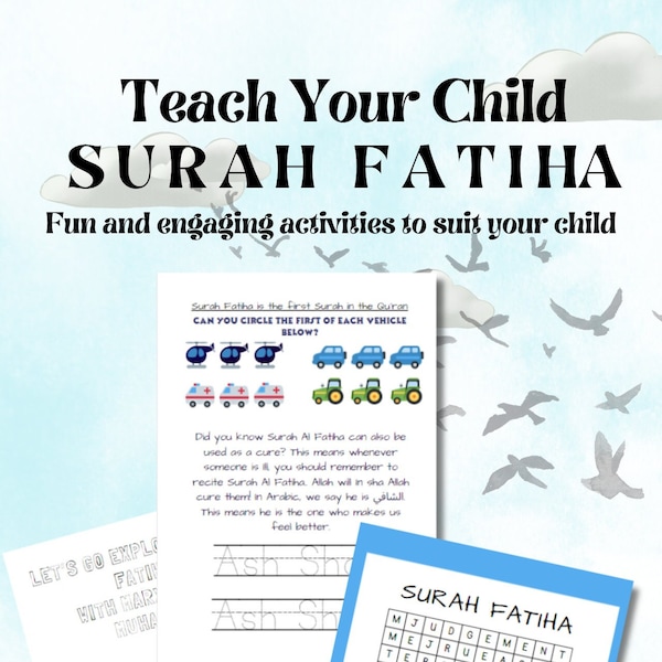 Islamic worksheet, Your childs First Qu'ran, Surah Al Fatiha explained with Activity, Ramadan activity, Teach your child to love the Quran,