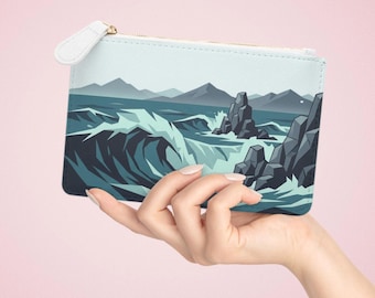 Ocean Wave Landscape Mini Clutch Bag | Coastal Rock Seascape
