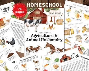 Farming Unit Study, Agriculture, Nature Study, Homesteading, Farm Animals, Handwriting, Homeschool Printable, Curriculum , Instant DOWNLOAD