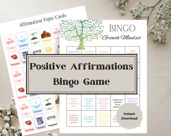 Growth Mindset Bingo, Affirmations Bingo, Positive Affirmations, Affirmation Cards, Mindful Activity, Printable Bingo, Instant Download