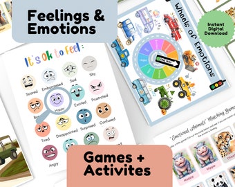 Emotion Games for Kids, Feelings Cards, Emotion Cards, Preschool Activities, Kindergarten games, Animal Matching Game, InstantDownload