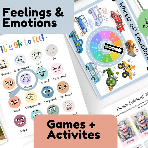 Emotion Games for Kids, Feelings Cards, Emotion Cards, Preschool Activities, Kindergarten games, Animal Matching Game, InstantDownload