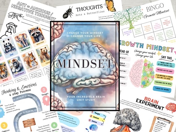 Mindset Unit Study, Growth Mindset for kids, Brain Science, Emotions Lesson, Mindfulness Activities, Homeschool Printable, Instant Download