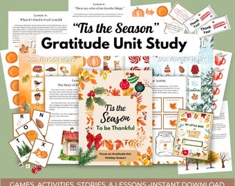 Gratitude Unit Study - thema-activiteiten Thanksgiving en kerst, Gratitude Journal-spellen voor kinderen (digitale download)