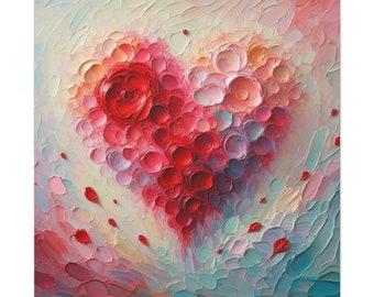 Crimson Heart Bouquet : Une symphonie à l’huile d’empâtement sur toile de coton