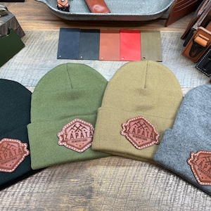 Leather Patch Beanie, Personalized Beanie, Custom logos, Company Logo, Business Logo, Leather Patch, Winter Hat, Custom Patch, gift his her