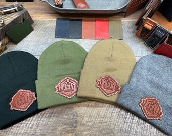 Leather Patch Beanie, Personalized Beanie, Custom logos, Company Logo, Business Logo, Leather Patch, Winter Hat, Custom Patch, gift his her