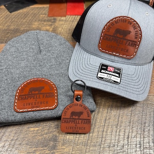 Farming Hat, Cow Farmer, Custom farm hat, Ranch Hat, Cattle Hat, Farm Brand, Custom Cattle Hat, Leather Patch Hat, Gift, His Her, Dad Hat