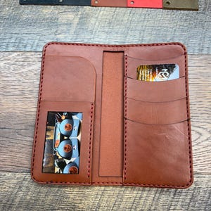 Cartera alta de cuero, cartera de vaquero, cartera de camionero, cartera larga, hecha a mano, cosida a mano, regalos para él, personalizada, cartera EDC,