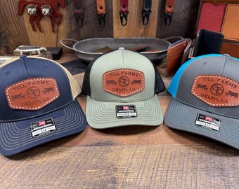 Farming Hat, Cow Farmer, Custom farm hat, Farmer, Rancher, Farming, Eat Real Food, Cattle Hat, Leather Patch Hat, Gift, His Her, Dad Hat