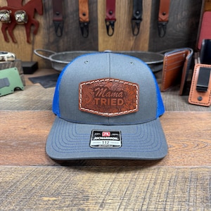 Mama tried, Mama Tried Hat, Only hell mama ever raised, Country, Mama Hat, Tooled leather, Leather Patch Hat, Gift, His Her, Dad, Embossed