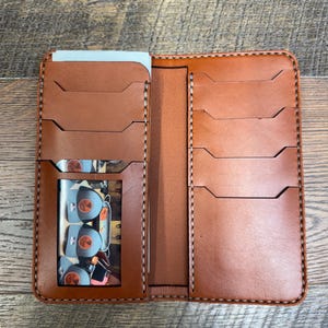 Cartera alta de cuero, cartera de vaquero, cartera de camionero, cartera larga, hecha a mano, cosida a mano, regalo para él o ella, personalizada, cartera EDC, cartera para papá