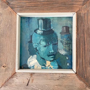 Three Blue Clowns / Small Original Artwork / Acrylic on Canvas / Fine Art Painting