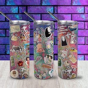 Spirited Away Collage 20oz skinny tumbler sublimation wrap Printable PNG Design