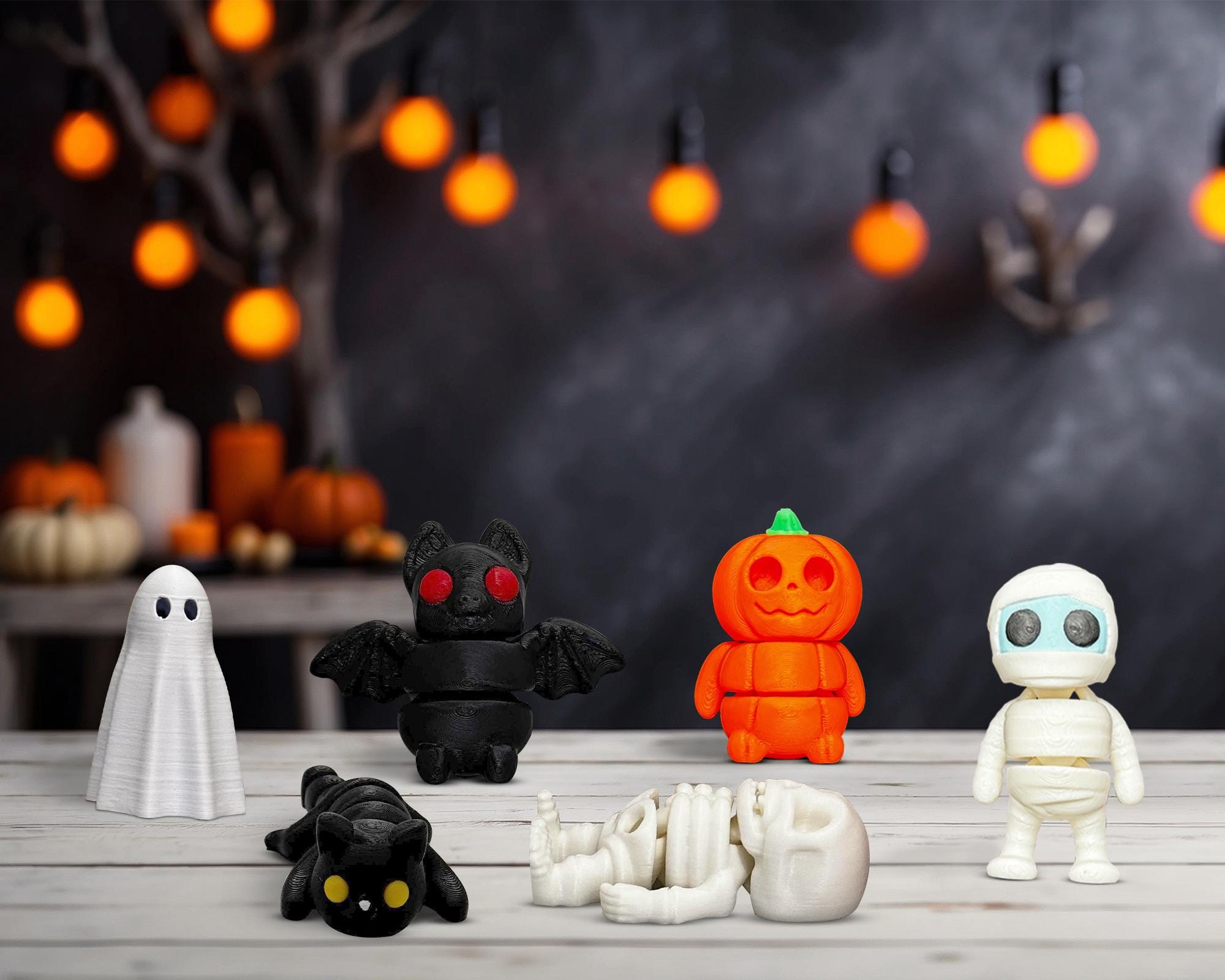HALLOWEEN MINIATURES | 3d Halloween Ghost Pumpkins | Skeletons Bat Fidget Toys - Articulating 3d PRINTED Toys Figures