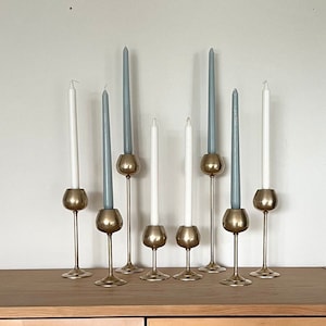 Set of 8 Vintage Brass Tulip Candlestick Holders | Gold Candleholders | Mid Century Modern Wedding Candles | Brass Candles | Vintage Decor