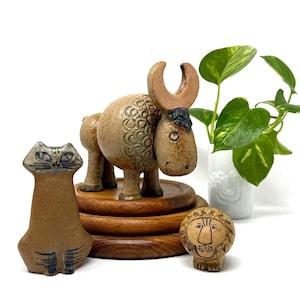 1950s Lisa LARSON (Sweden) For Gustavsberg | Lion Cat Buffalo | Mid-Century Animal Figures | Scandinavian Stoneware