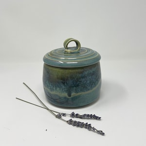Studio Pottery Green and Blue Glazed Pot with Lid | Signed by Artist | Vintage Decor