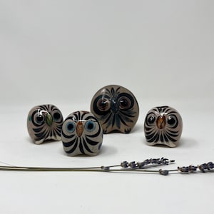 TONALA Pottery (Mexico) | Set of 4 Ceramic Owls | Mexican Pottery | Tonala Owls | Vintage Decor
