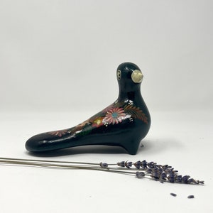 TONALA (Mexico) Pottery Green Bird with Floral Pattern | Mexican Pottery | Mexican Art | Vintage Decor