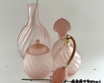 Vintage Mid-Century Pink Perfume Atomizer Set