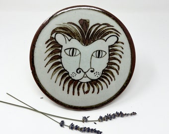 TONALA (Mexico) | Lion Head Plate / Trivet | Folk Art Pottery | El Palomar