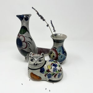 TONALA (Mexico) | Mexican Pottery | Cat/Bird/Vase | Mexican Folk Art | Vintage Decor