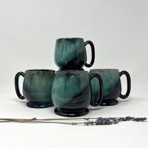 1970s CANUCK POTTERY (Canada) 4 Evangeline Ware Drip Glazed Pottery Mugs | Set of 4 Canadian Pottery Mugs | Vintage Decor