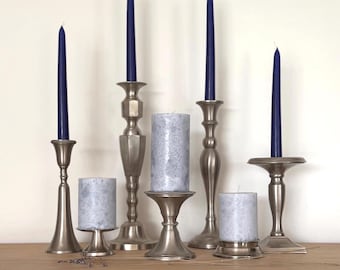 Lot of 7 Vintage Pewter And Silver-Plated Candlestick Holders | Silver Candle Stick Holders | Wedding Candles | Vintage Decor